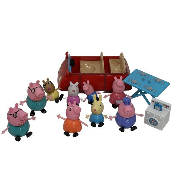 Peppa Pig & Friends Toy Action Mini Figures Lot Of 9 + Car, Picnic Table & More - Picture 1 of 7